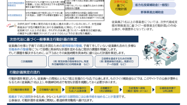補助金申請をスムーズに　～「一般事業主行動計画」を策定しませんか？